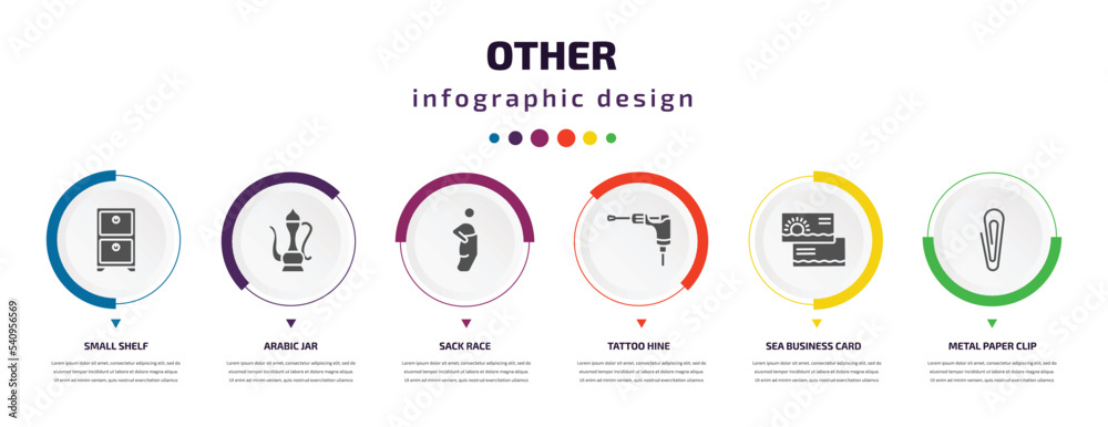other infographic element with icons and 6 step or option. other icons such as small shelf, arabic jar, sack race, tattoo hine, sea business card, metal paper clip vector. can be used for banner, other infographic element with icons and 6 step or option. other icons such as small shelf, arabic jar, sack race, tattoo hine, sea business card, metal paper clip vector. can be used for banner,