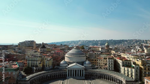  Aerial view of Basilica Reale Pontificia San Francesco da Paola and square Piazza del Plebiscito in Naples, Italy. photo