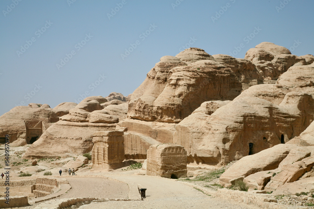 Petra, Jordan, November 2019 - A pile of snow with a mountain in the background