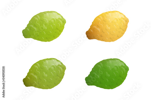 Green and yellow Guava fruits set vector illustration.
