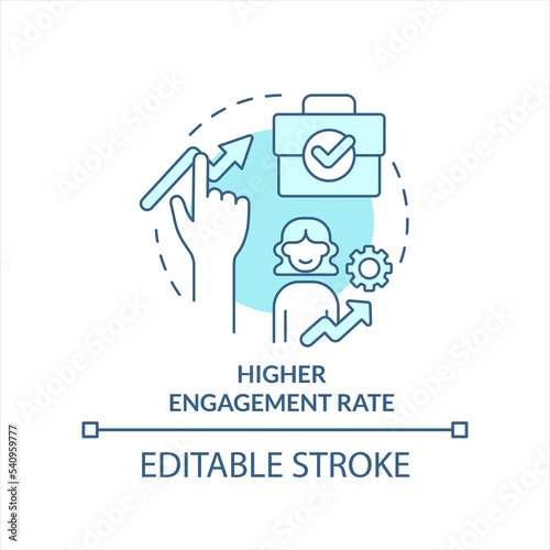 Fototapeta Naklejka Na Ścianę i Meble -  Higher engagement rate turquoise concept icon. Encourage employees. Motivation abstract idea thin line illustration. Isolated outline drawing. Editable stroke. Arial, Myriad Pro-Bold fonts used