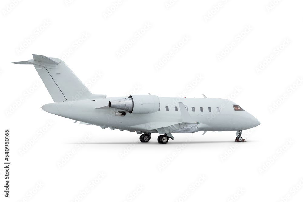 White modern executive airplane isolated on transparent background
