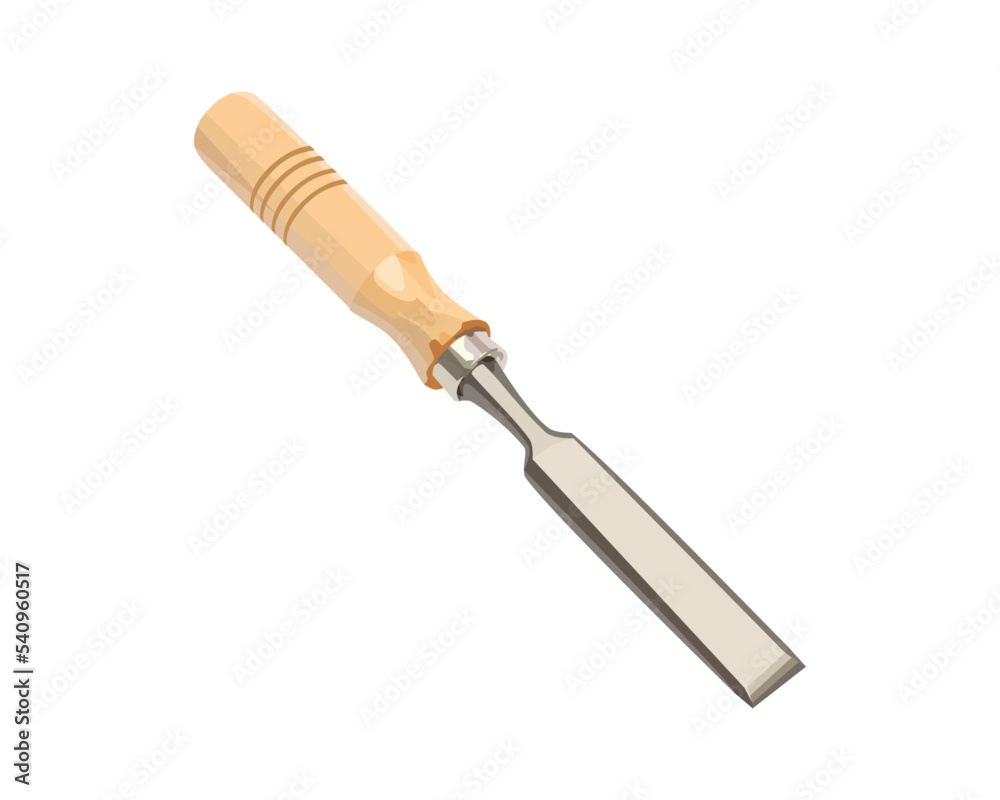 Vector Illustration Wood Carving Chisel isolated on white background. Carpentry hand tools with wooden handle Vector Illustration Wood Carving Chisel isolated on white background. Carpentry hand tools with wooden handle
