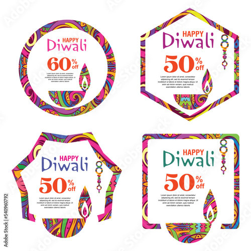 Happy Diwali. Indian festival of lights. Diwali price tag, banner, offer, discount.