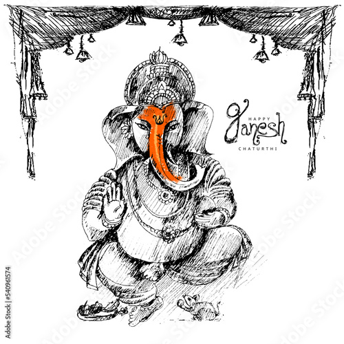 Lord Ganesha sketch and  Illustration for Happy Ganesh Chaturthi
