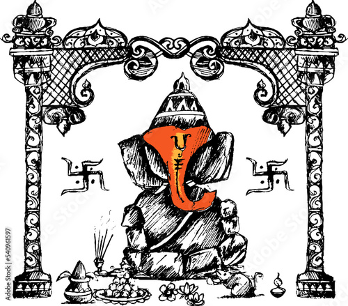 Lord Ganesha sketch and  Illustration for Happy Ganesh Chaturthi

