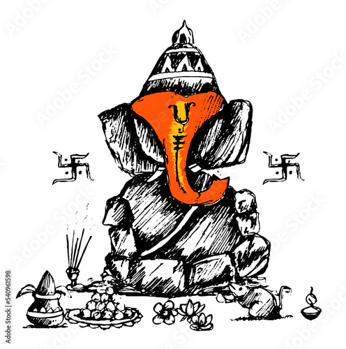 Lord Ganesha sketch and  Illustration for Happy Ganesh Chaturthi
