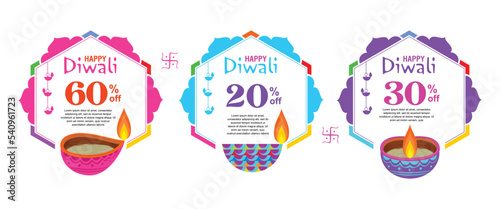 Happy Diwali. Indian festival of lights. Diwali price tag, banner, offer, discount.