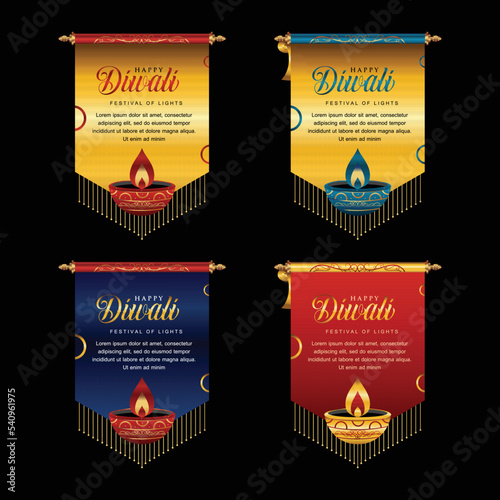 Happy Diwali festival golden scroll, Diwali holiday Background with rangoli, Diwali celebration greeting card, Diwali banner vector.