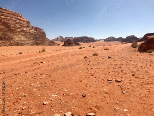 Wadi Rum, Jordan, November 2019 - A canyon with a mountain in the desert