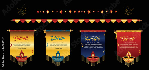 Happy Diwali festival golden scroll, Diwali holiday Background with rangoli, Diwali celebration greeting card, Diwali banner vector.