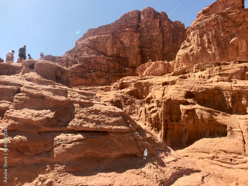 Wadi Rum, Jordan, November 2019 - A canyon with a mountain in the background