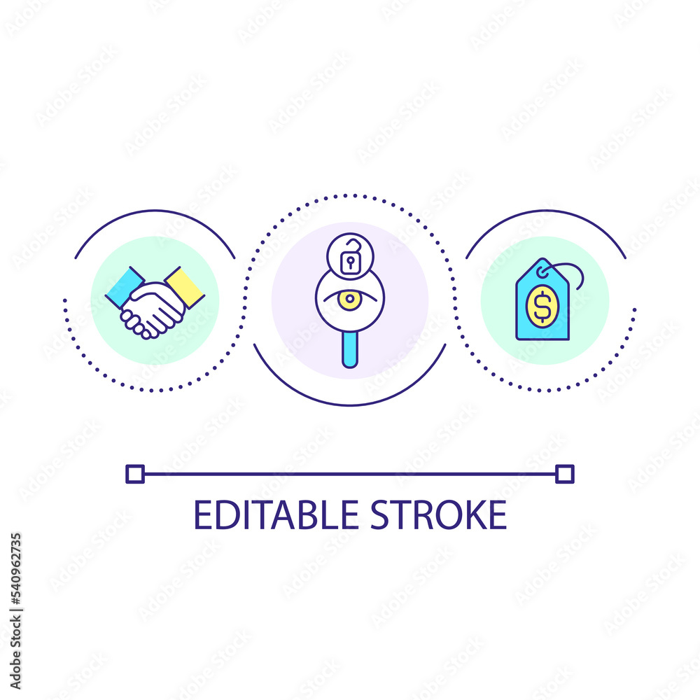 Patient protection from unexpected high medical cost loop concept icon. Healthcare services control abstract idea thin line illustration. Isolated outline drawing. Editable stroke. Arial font used