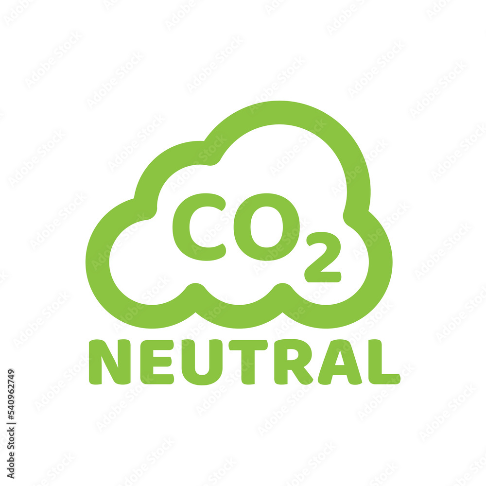 Co2 neutral green vector sticker. No Carbon Dioxide label with cloud.