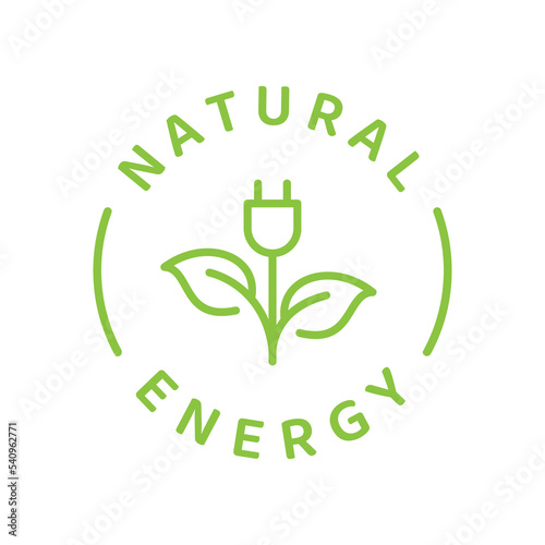 Green energy vector label. Sustainable, natural and renewable resources logo badge.