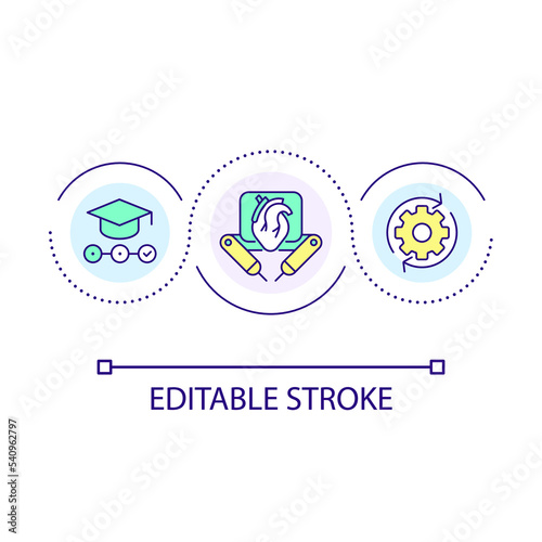 Innovations in medical industry loop concept icon. Modern medicine. Healthcare sector development abstract idea thin line illustration. Isolated outline drawing. Editable stroke. Arial font used