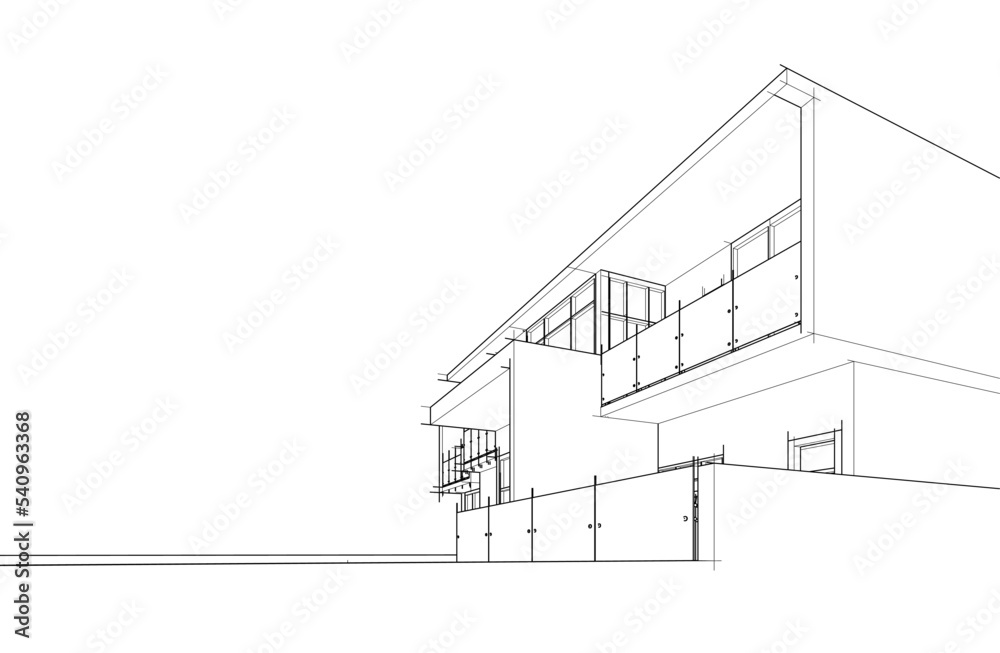 Architectural sketch of a house 3d illustration