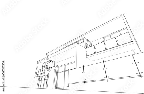 Architectural sketch of a house 3d illustration