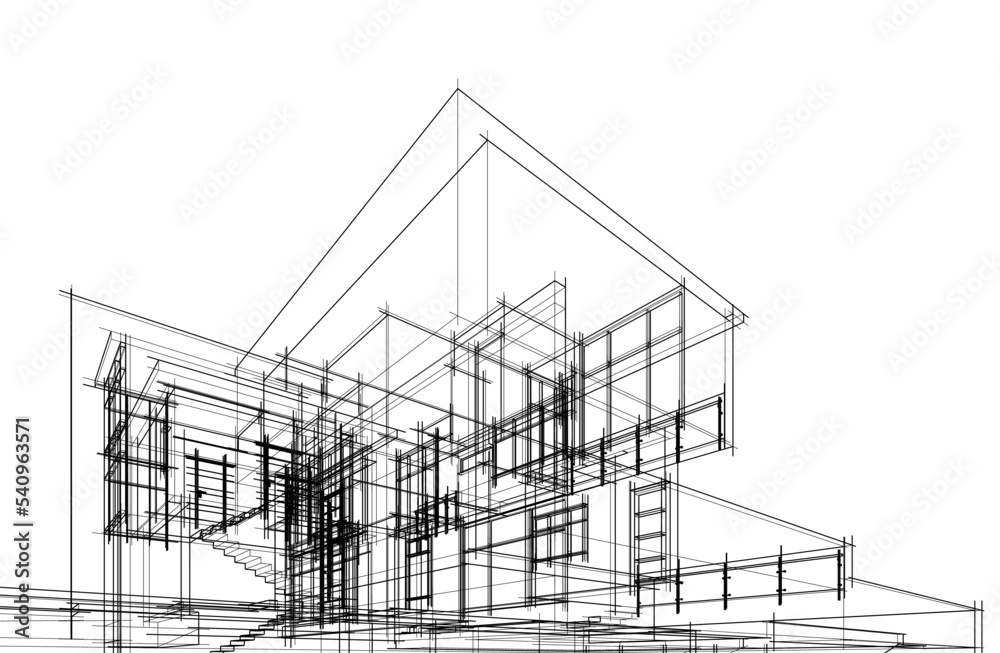 house building sketch architecture 3d illustration