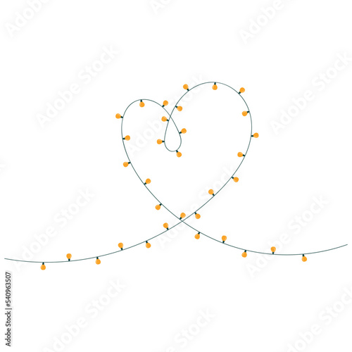 Doodle heart-shaped garland. Christmas lights. Holiday festive xmas decoration. Colorful string fairy light set. Lightbulb glowing garland. Flat design. White background. Isolated. Vector illustrtion