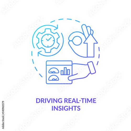 Generate real-time insights blue gradient concept icon. Improve business strategy. Provide ideas abstract idea thin line illustration. Isolated outline drawing. Myriad Pro-Bold font used