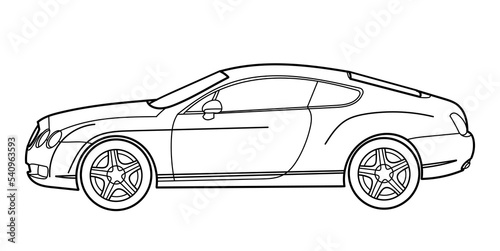 Outline drawing of a coupe sport car from side view. Vector doodle illustration