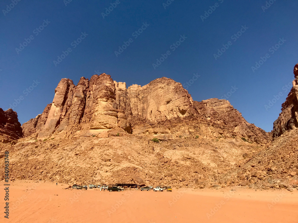 Wadi Rum, Jordan, November 2019 - The desert is on the side of a mountain