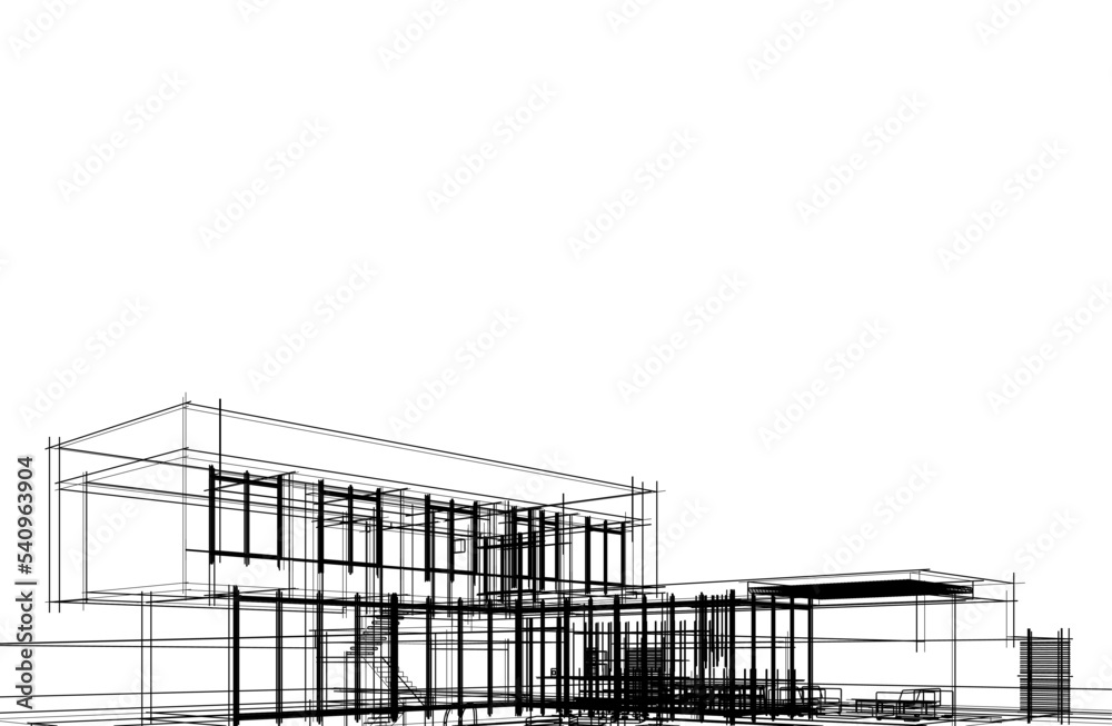 Architectural sketch of a house 3d illustration Architectural sketch of a house 3d illustration