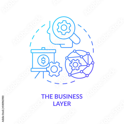 Business digital transformation blue gradient concept icon. IoT technology. Systems integration abstract idea thin line illustration. Isolated outline drawing. Myriad Pro-Bold font used