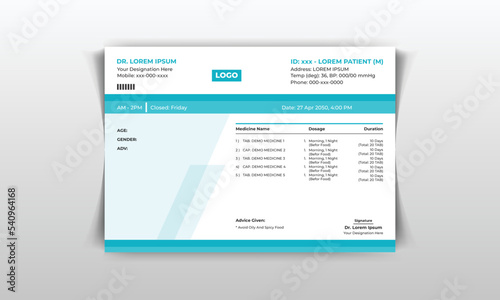 Modern Medical, clinic, Doctor pad prescription design template. Easy to use for any size print