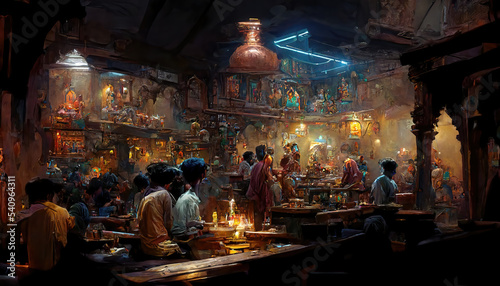 AI generated image of a restaurant or dhaba in medieval India photo