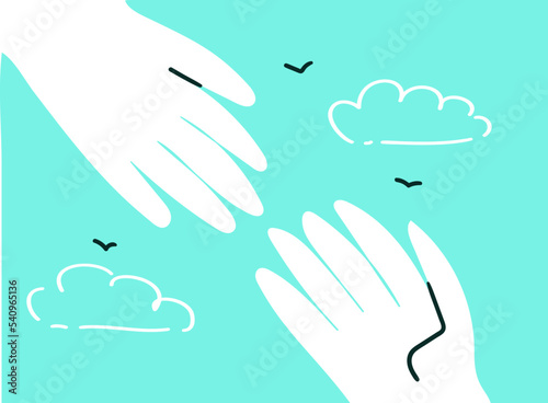 Friendship and mutual assistance, hands, minimalist flat illustration