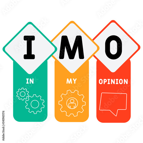 IMO - in my opinion acronym. business concept background.  vector illustration concept with keywords and icons. lettering illustration with icons for web banner, flyer, landing
