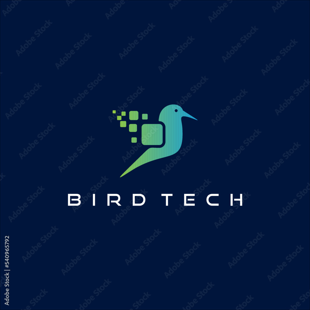 technology bird vector logo with gradient pixel