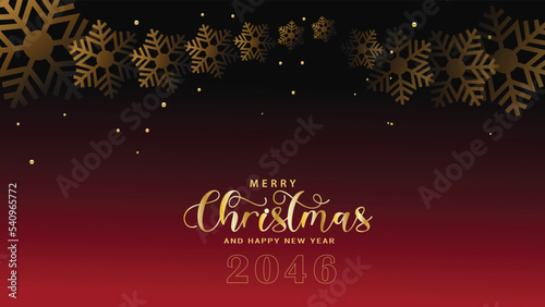 Christmas ornament golden snowflakes on red gradient background. 
