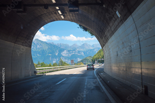 Inntal highway near Innsbruck, driving through a tunnel