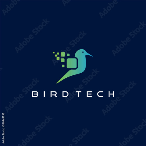 technology bird vector logo with gradient pixel