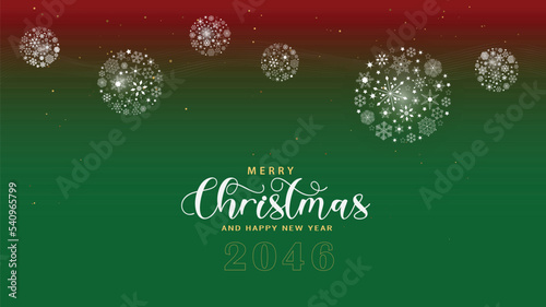 Christmas ornament snowflakes balls on red green gradient background. 