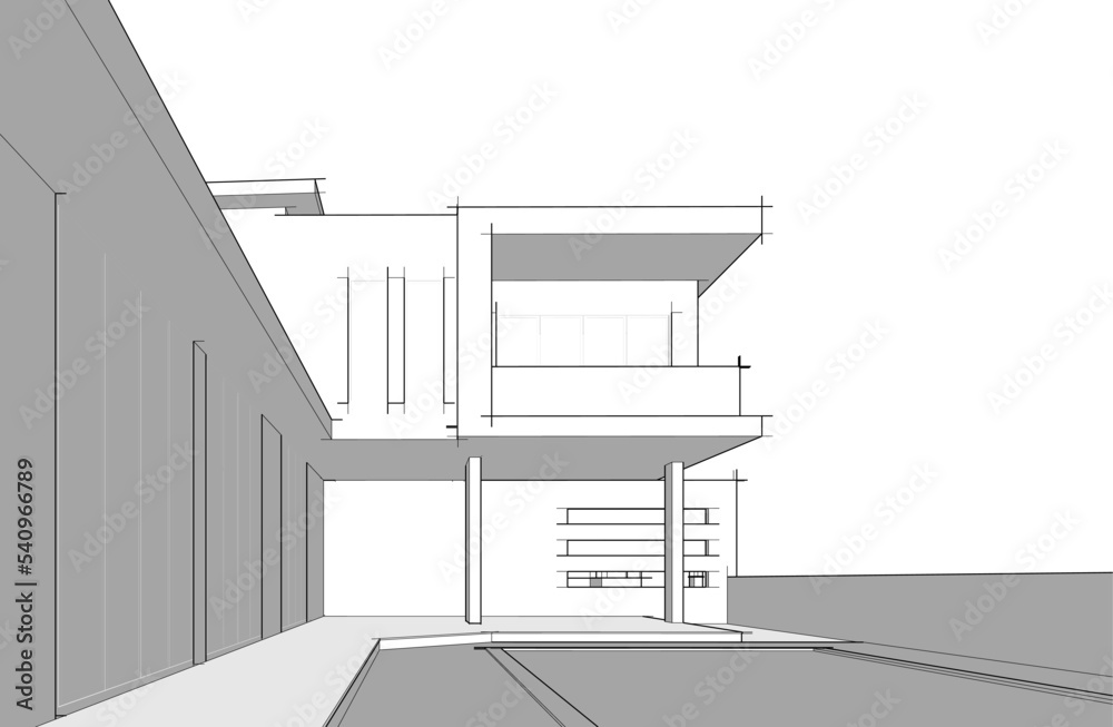 Architectural sketch of a house 3d illustration Architectural sketch of a house 3d illustration