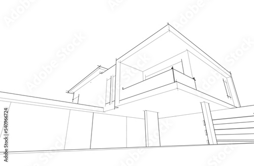 Architectural sketch of a house 3d illustration