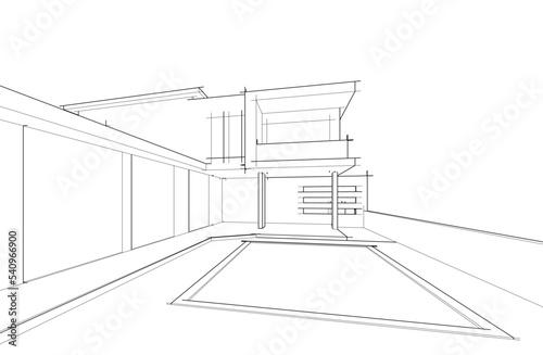 Architectural sketch of a house 3d illustration