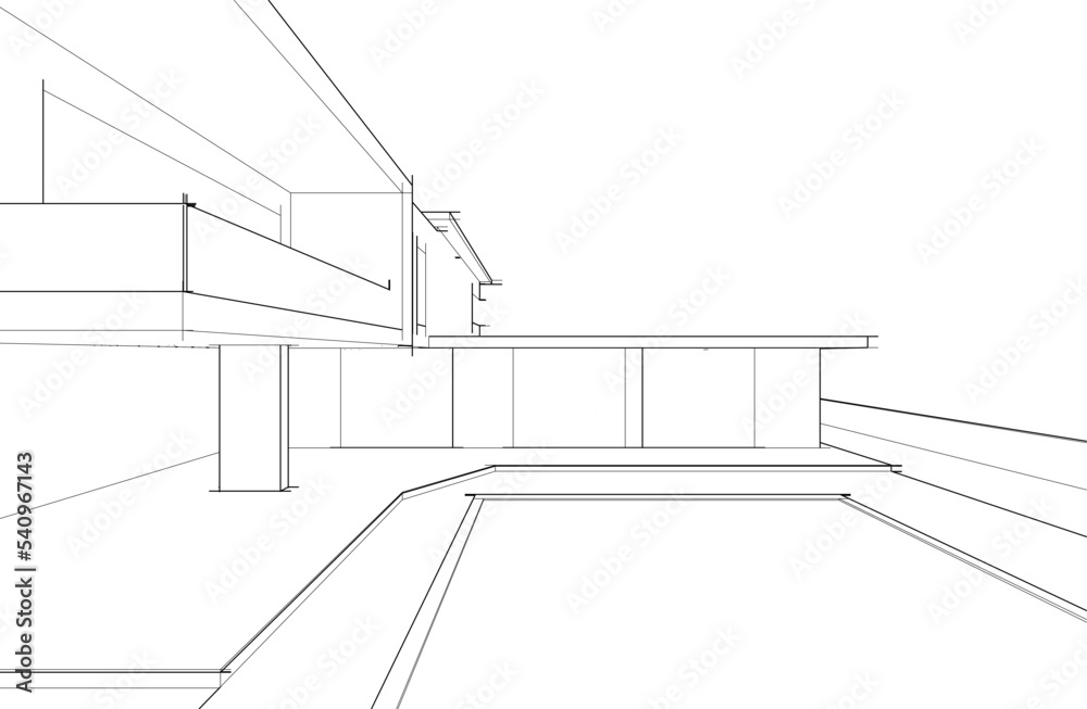 Architectural sketch of a house 3d illustration