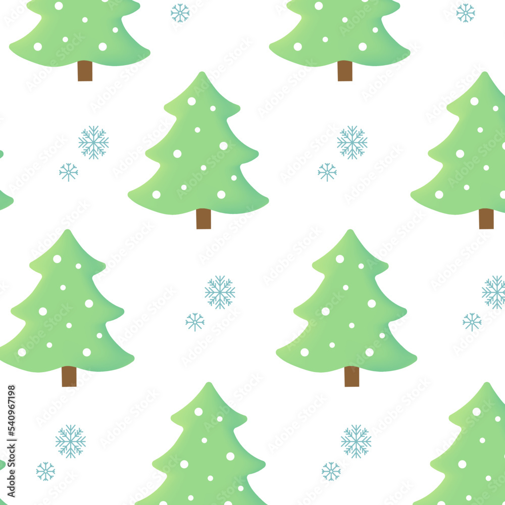 Christmas pattern with Christmas trees and snowflakes
