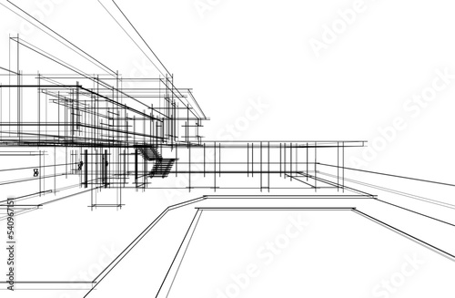 Architectural sketch of a house 3d illustration © Svitlana