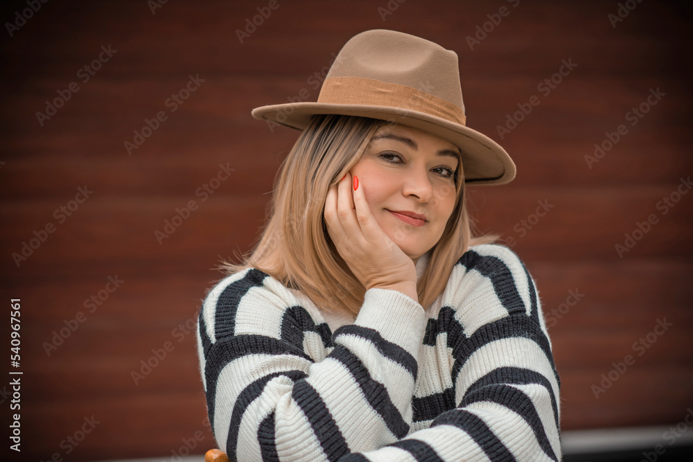 Plus size European or American mature woman at park, enjoy the life, walks. Life of people xl size, happy nice natural beauty woman. Concept of overweight Plus size European or American mature woman at park, enjoy the life, walks. Life of people xl size, happy nice natural beauty woman. Concept of overweight