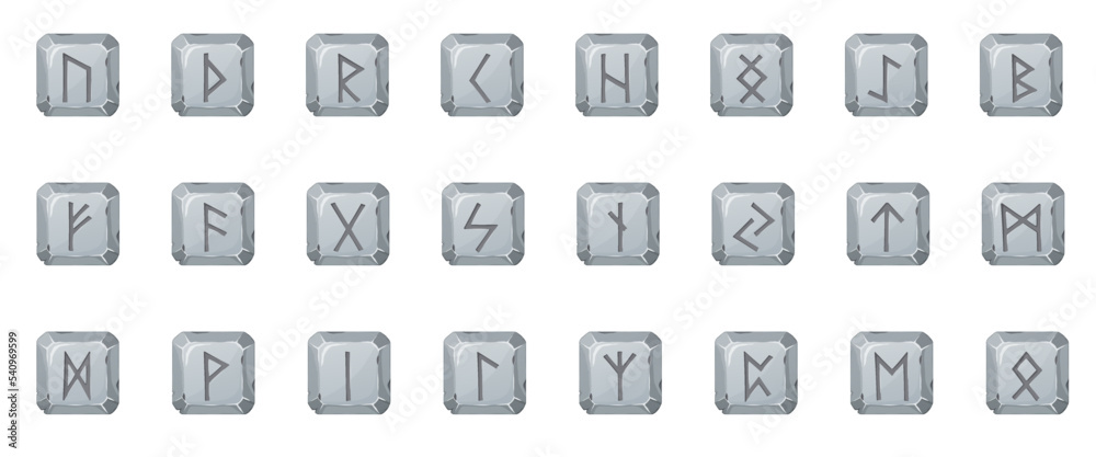 Viking runes on grey stone pieces. Game or ui graphic design elements. Viking runes on grey stone pieces. Game or ui graphic design elements.