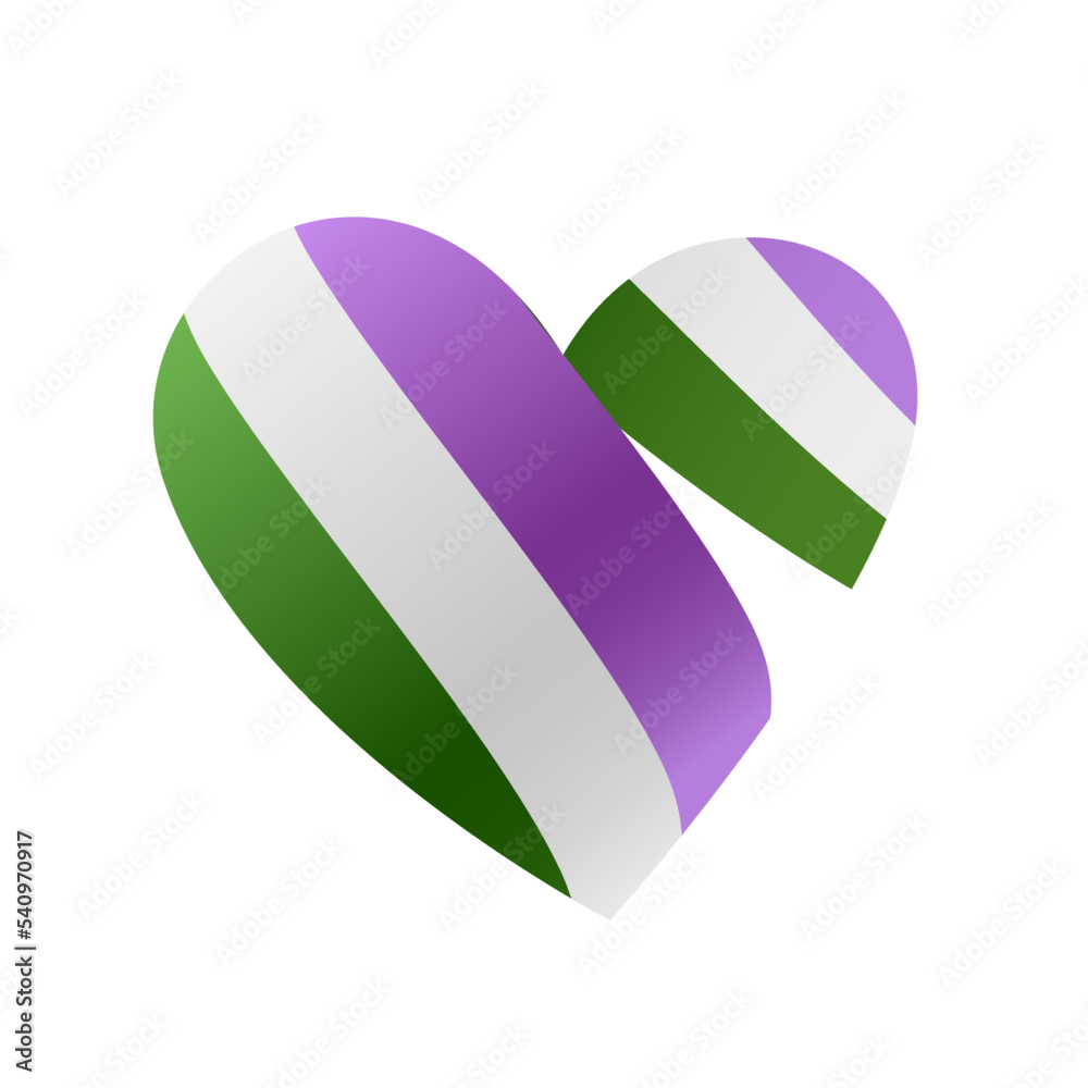 Ribbon in the colors of the flag of genderqueer pride in the shape of a heart. A colorful logo of one of the LGBT flags. Sexual identification. Ribbon in the colors of the flag of genderqueer pride in the shape of a heart. A colorful logo of one of the LGBT flags. Sexual identification.