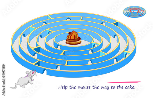 Best labyrinths. Help the mouse the way to the cake. Logic puzzle game. Brain teaser book with maze. Kids activity sheet. Educational page for children. Play online. Vector illustration.