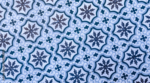 Blue floor and wall tiles, ceramic retro tiles pattern abstract background.