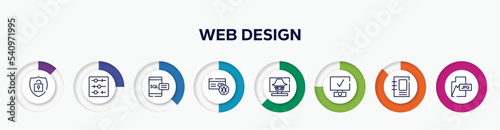 infographic element with web design outline icons. included theft, tuning, sql, infected, hacking, deployment, binding, jpg vector.